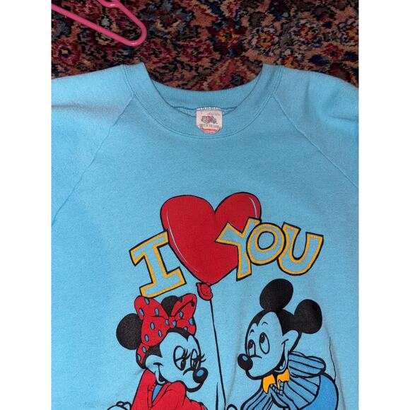 Vintage Disney Mickey & Minnie Mouse Blue Raglan Sweatshirt: I Love You Graphic - Picture 4 of 4